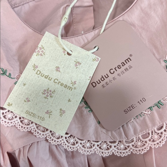 Dudu Cream dusty rose embroidered bib collar long sleeve dress size 5-6 NEW - Picture 13 of 15